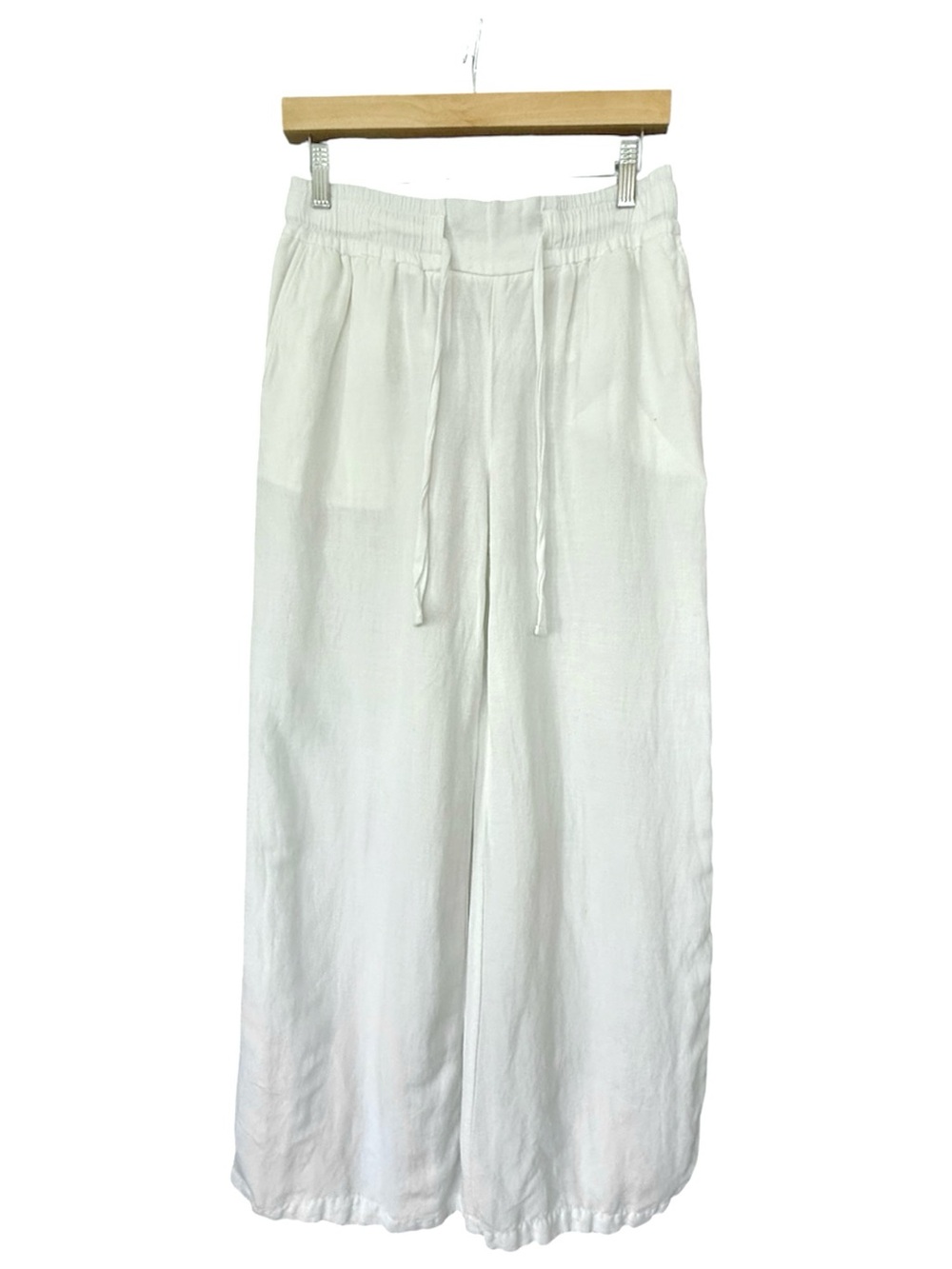 A New Day Women’s Linen Blend White Wide Leg pull-on elastic waist pants Size M